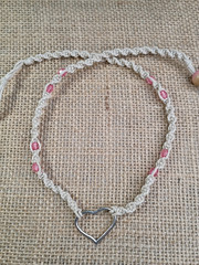 New Natural Hemp Necklace W/ Heart Charm and Pink Beads 19 – 20 in Twist Macrame