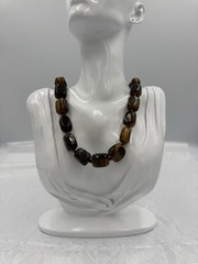 Boho Tigers Eye Gemstone Chunky Beaded Necklace Long 22”