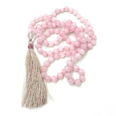 Natural Rose Quartz 108 Knot Necklace Yoga energy mala Colorful Chic Buddhism
