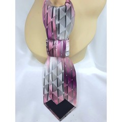Artisan Vintage Silk Tie Pendant Pearl Beaded Necklace Silver Pink Jewel Accent