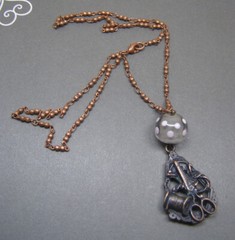 Seamstress Gift Vintage Style Sewing Spool Thread Button Necklace Pink Glass