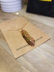 Natural Gold Wire Wrapped Ukanite Handmade Point Necklace Hexagon Chain Pendant