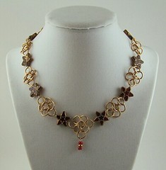 Red Glass Stars Brass Chainmail Necklace WoW Dark Crystal Steampunk SCA GoT WoW