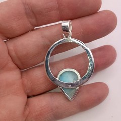 Blue Larimar Dolphin Stone Sterling Silver Pendant Circle Raindrop Teardrop