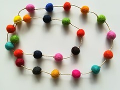 Boho Colored Necklace, Multicoloured Felted Ball Necklace, Pom Pom Necklace