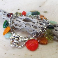 Autumn Leaves Bracelet With Auburn Green Brown Glass Leaf Charms
