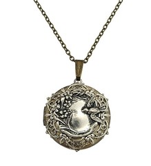 Vintage Bird and Floral Round Locket Necklace.