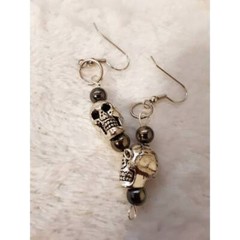 Silver Skull Earrings, Silver skulls and hematite dangle earrings