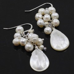 Natural White Mother of Pearl Teardrop Sterling Silver Earring(ER209)a FREE SHIP