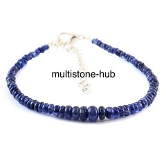Natural Blue Sapphire Smooth Rondelle Beaded Gemstone Bracelet 7 Inches