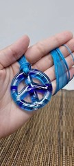 Murano Glass Peace Sign Necklace Blue Pendant Adjustable Cord Unisex Boho
