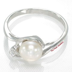 Solid Sterling Silver .925 White Cultured Pearl & Cubic Zirconia Accent Ring