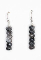Larvikite Black Labradorite 6mm Roundel Gemstone .925 Sterling Silver Earrings