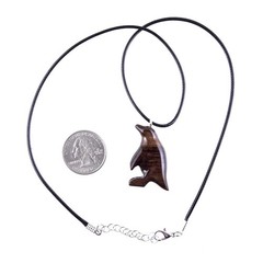 Hand-Carved Wooden Penguin Pendant Necklace, Bird Wood Jewelry for Men Women