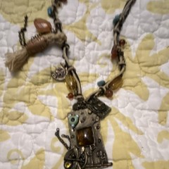 Handcrafted Bohemian Multicolor Pendant Necklace Assorted Gemstones Metal Cord