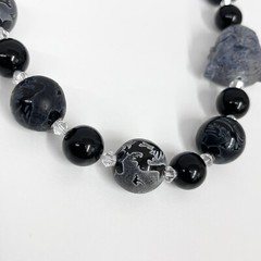 OOAK Oriental Buddha Onyx Dragon Stone Crystal Necklace 191 Grams 23 1/4″ Long