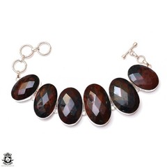 Irish Bloodstone Genuine Gemstone Silver Bracelet B4647