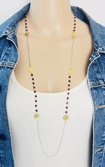 Peruvian KUDZU Filigree Gold Plated Fuchsia Gemstone Necklace 36 in