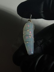 Beautiful Big Crystal Opal Cabochon Sterling Silver Wire Wrap Pendant