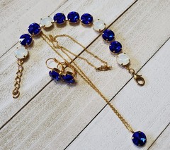 GWJS25 Blue White 12mm Leverback Earrings Necklace and Cup Chain Bracelet Set
