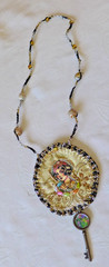Handmade Crocheted art Necklace Cotton Fabrics embroidered crocheted+ Beads