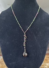 multicolored tourmaline beaded chain necklace with a smoky quartz drop pendant