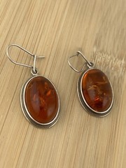 Vintage Natural Ember Sterling Silver Handmade Earrings