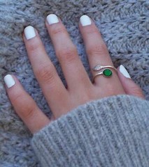 Recycled Vintage Green 1960’s Beer Bottle Sterling Silver Botanical Leaf Ring