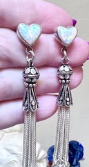 GORGEOUS Artisan Ornate Sterling Silver & Lab Created Opal Chain Tassel Earrings