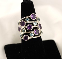 Sterling Silver Ring Amethyst Blue Topaz Gemstone Handcrafted Size 6.5