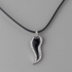 Edgy Austrian Crystal Black Enamel Pendant Rubber Cord Necklace