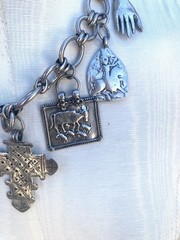 Large Sterling Chain Necklace 7 Large Handmade Charms 20.5” Length 7.3 Oz/202g
