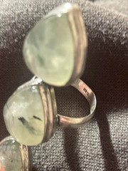 Natural Prehnite Gemstone Ring Long 2.5”925 Sterling Good Luck Statement Ring s8