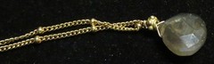Vintage Labradorite ? Water Drop Moonlight Stone Pendant Necklace 16″ Gold Tone