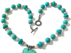 Artisan Made Turquoise Slab & Crystal Beaded Necklace Pendant Boho Southwestern