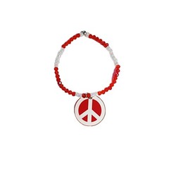 Red and White Beaded Bracelet with Peace Sign Charm
