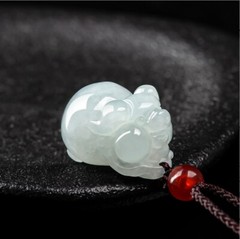 Certified Natural Burma Grade A Jade jadeite Carving Zodiac Pig Pendant Necklace