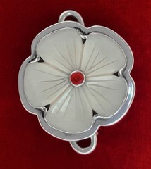 Tabra Carved Flower & Ruby in Sterling Silver Charm for Connector Bracelet
