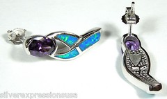 Amethyst & Blue Fire Opal Inlay 925 Sterling Silver Stud Post Earrings