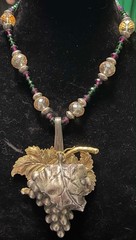 Handmade Multicolored Glass Bead and Vintage Metal Grape Spoon Pendant Necklace