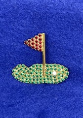 Vintage Costume Jewelry Brooch Pin Golfing Green Brooch Colorful Rhinestones