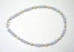 Lyn’s Jewelry Blue Lace Agate and Freshwater Pearl Anklet Silver or Gold