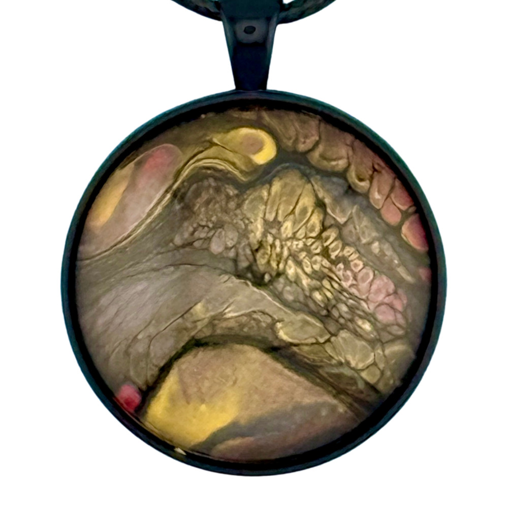 Pendant Necklace Handmade «Volcano Mountain» Black Bezel 30mm Black Cord
