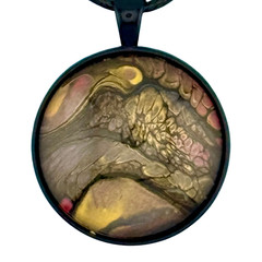 Pendant Necklace Handmade «Volcano Mountain» Black Bezel 30mm Black Cord