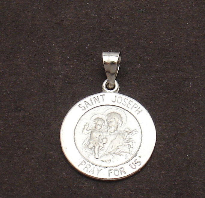 3D 15mm Saint Joseph Pray For Us Charm Pendant Solid Real 14K White Gold 1.5gr