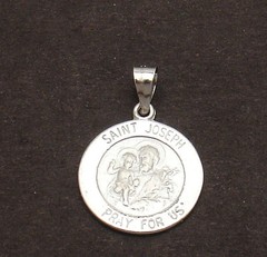 3D 21mm Saint Joseph Pray For Us Charm Pendant Solid Real 14K White Gold