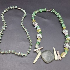 Lot 4 Green Stone & Shell Necklaces Malakite, Jadeite, Aventurine, Abalone 16-18