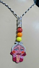 Handmade Necklace With Hand Painted Wood Chamsa Natural Artistic Eco Beauty Gift