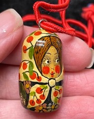 Vintage Russian doll lacquer pendant necklace jewelry