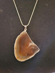 Flat Brown/Nude Moss Agate Pendant Sterling Silver 24 Inch Necklace #18